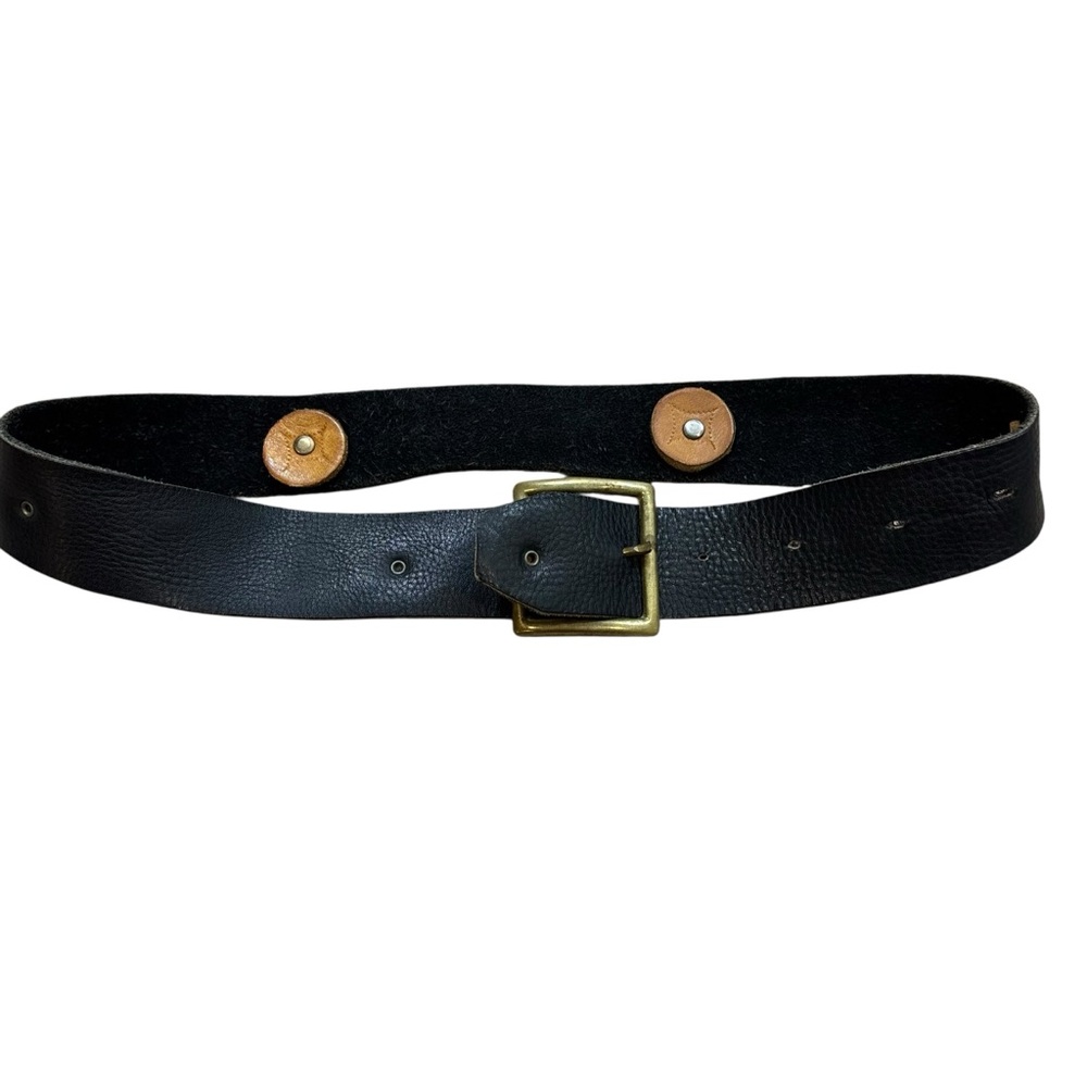 Vintage Black Leather Belt with Leather‎ Discs Inside Small